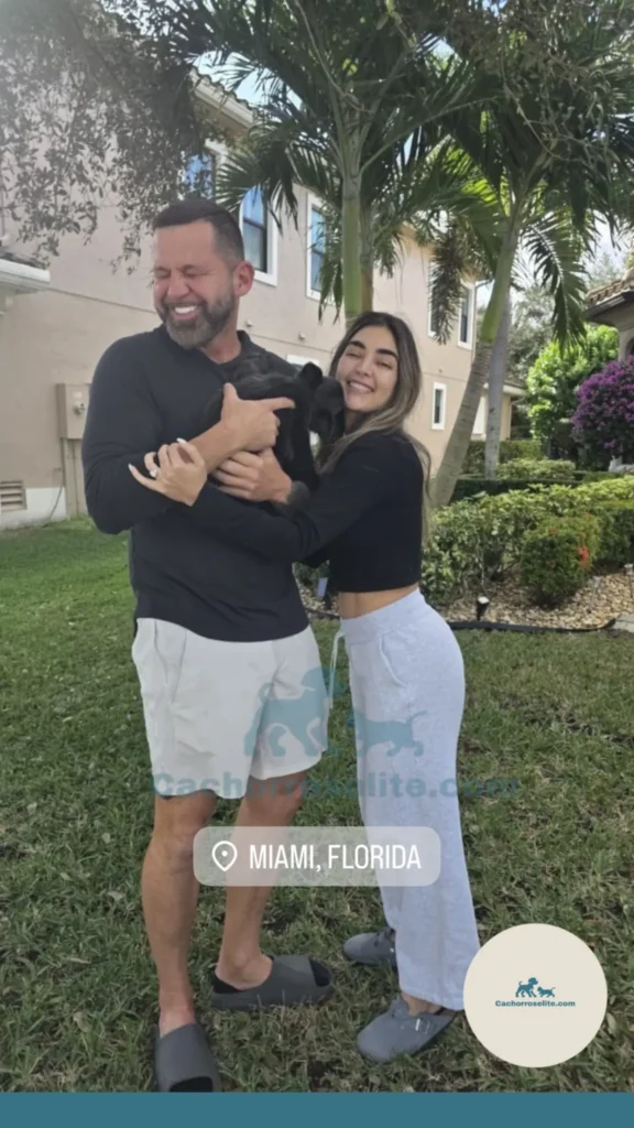 hombre y mujer feliz con cachorro bulldog frances fluffy Clientes felices cachorroselite